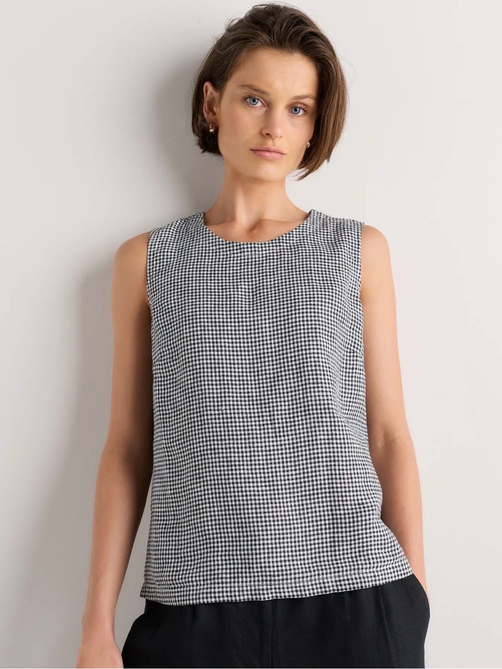 Quince 100% European Linen Tank/Classic Mini Gingham/Small